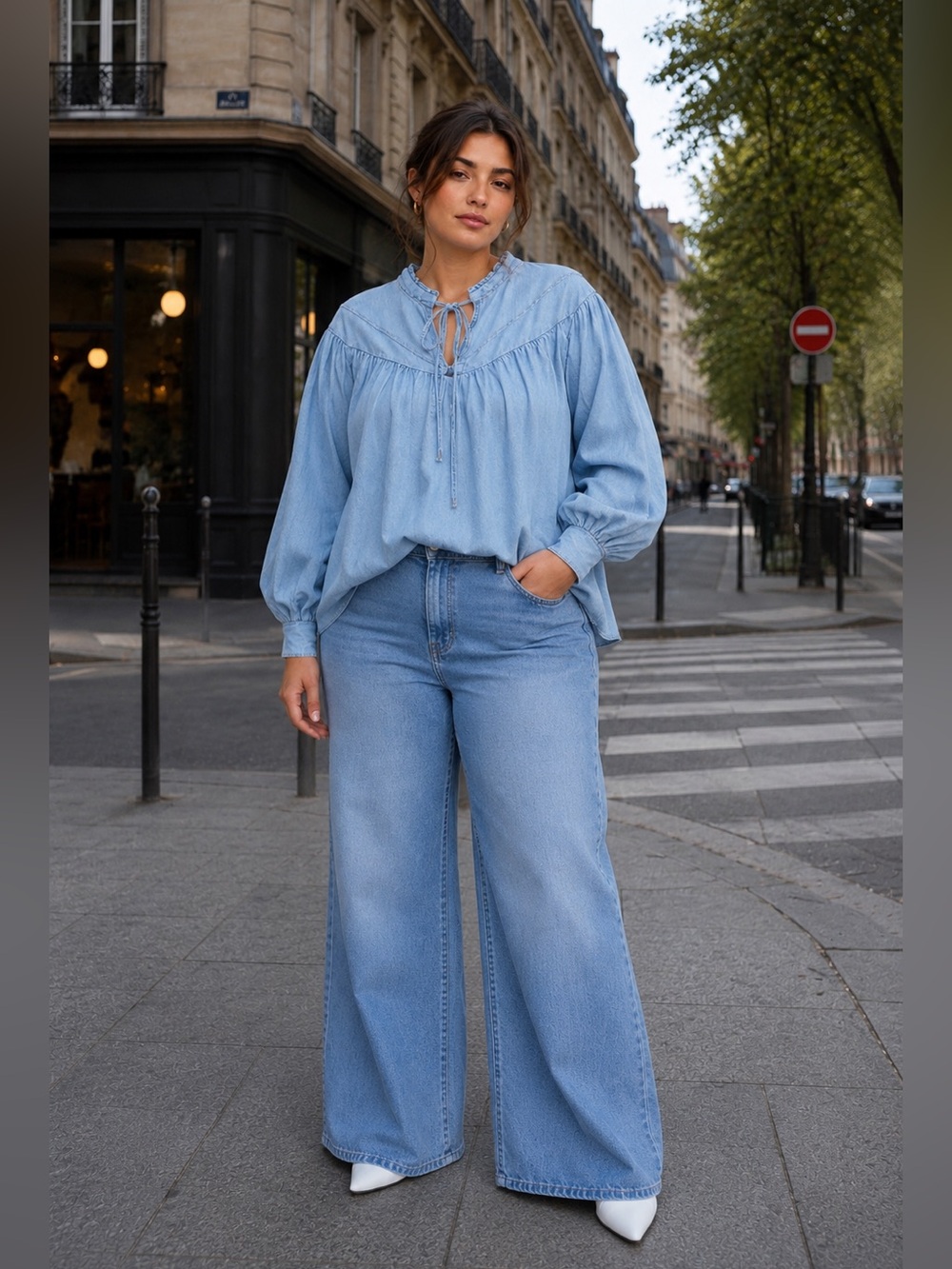 ZARA MID-BLUE  OVERSIZED FLOWY DENIM SHIRT SIZE M L & XL